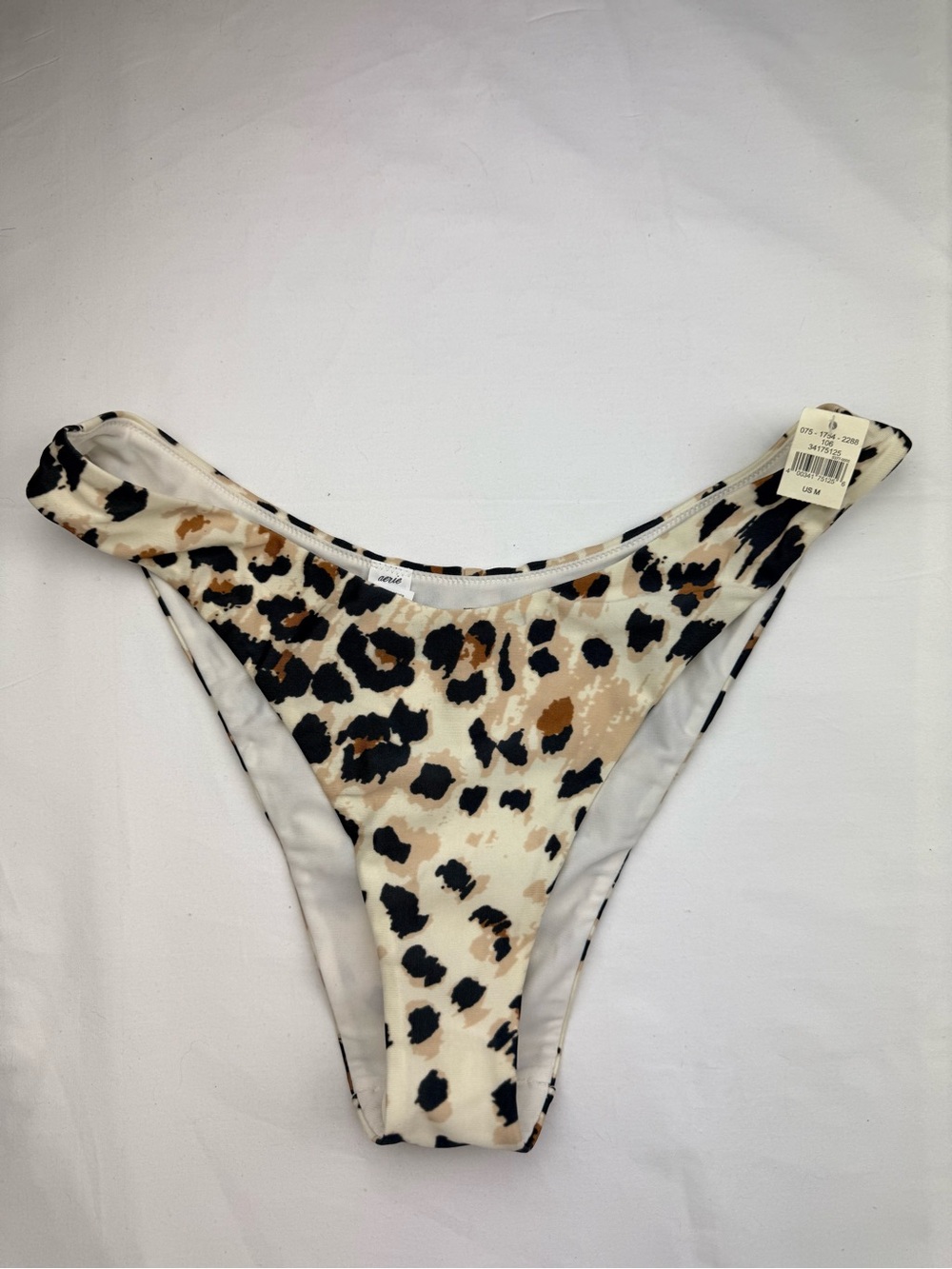 Aerie new Leopard Print High-Cut bikini Swimsuit - White/Tan/Black